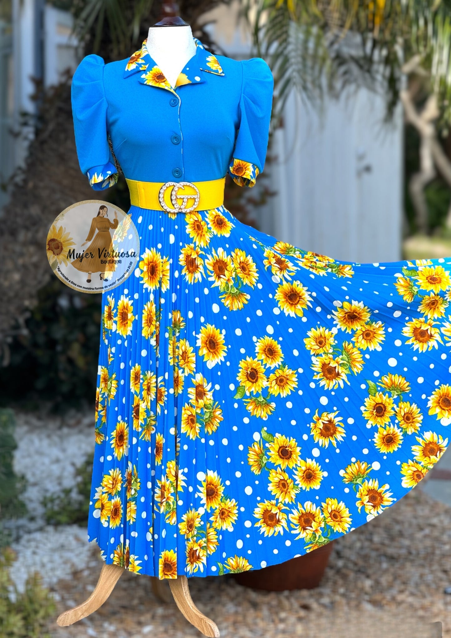 Samara Blue Pleated Floral Dress