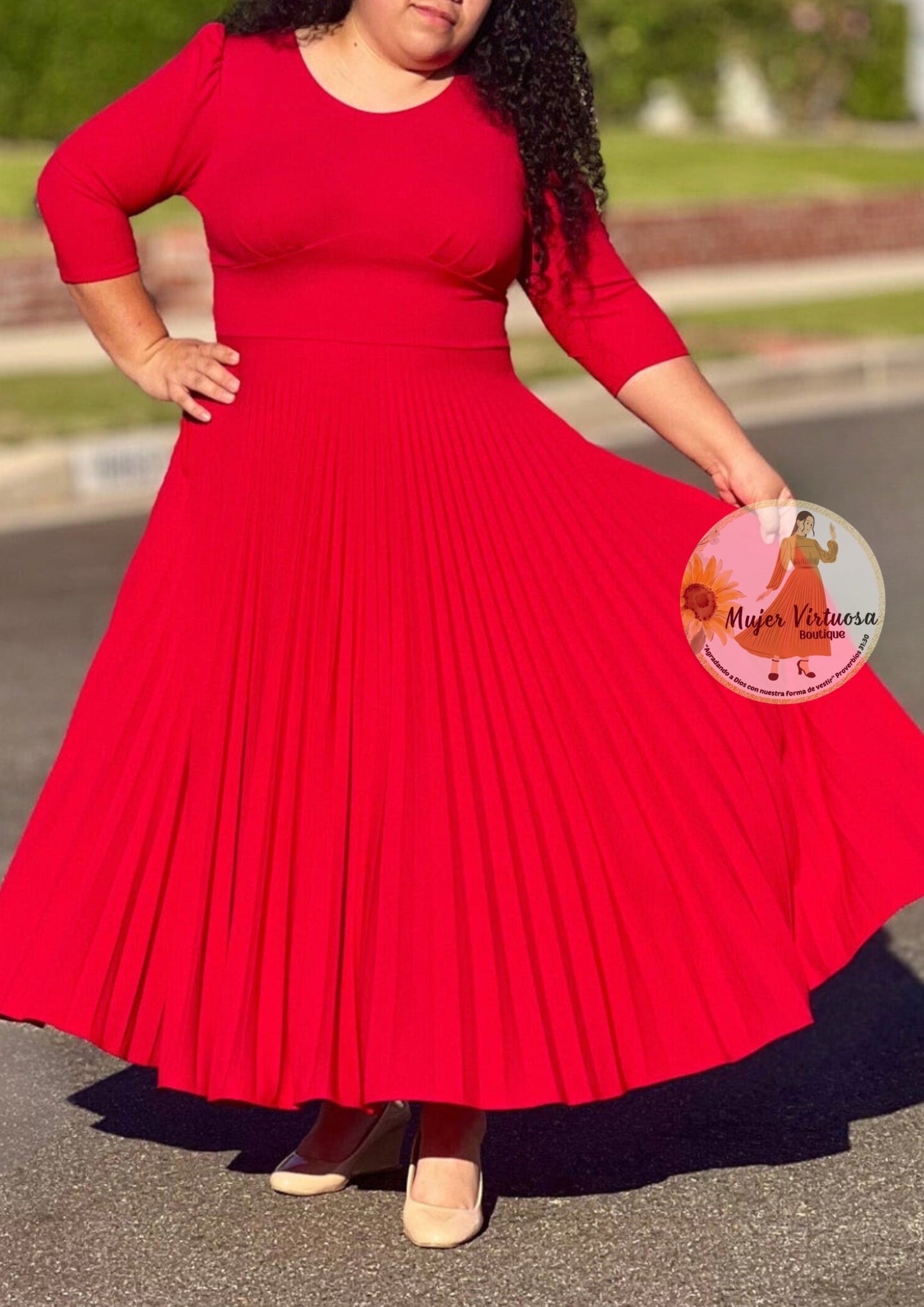 Cristel Red Pleated Dress