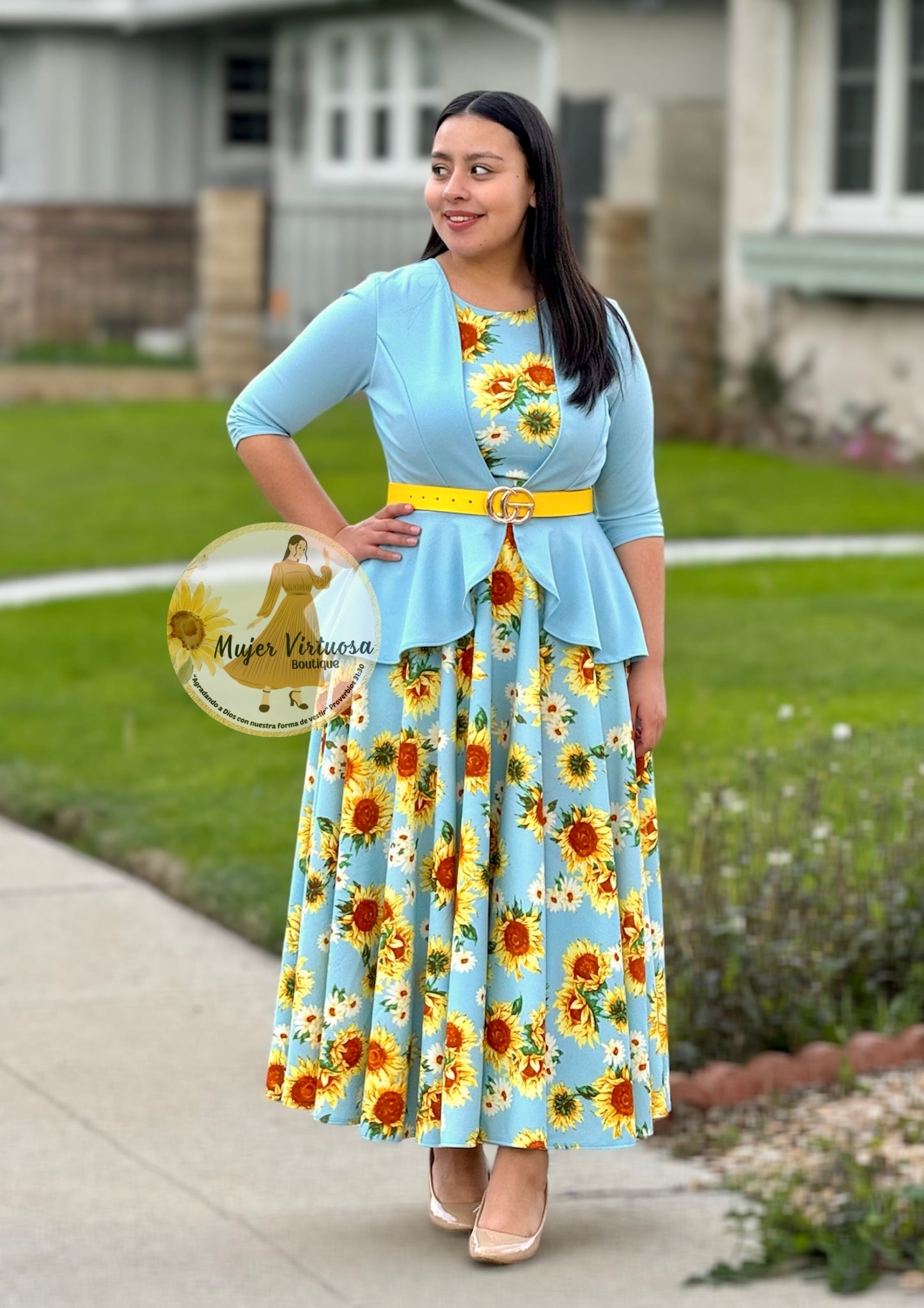 Helena Sky Blue Sunflower Blazer Dress