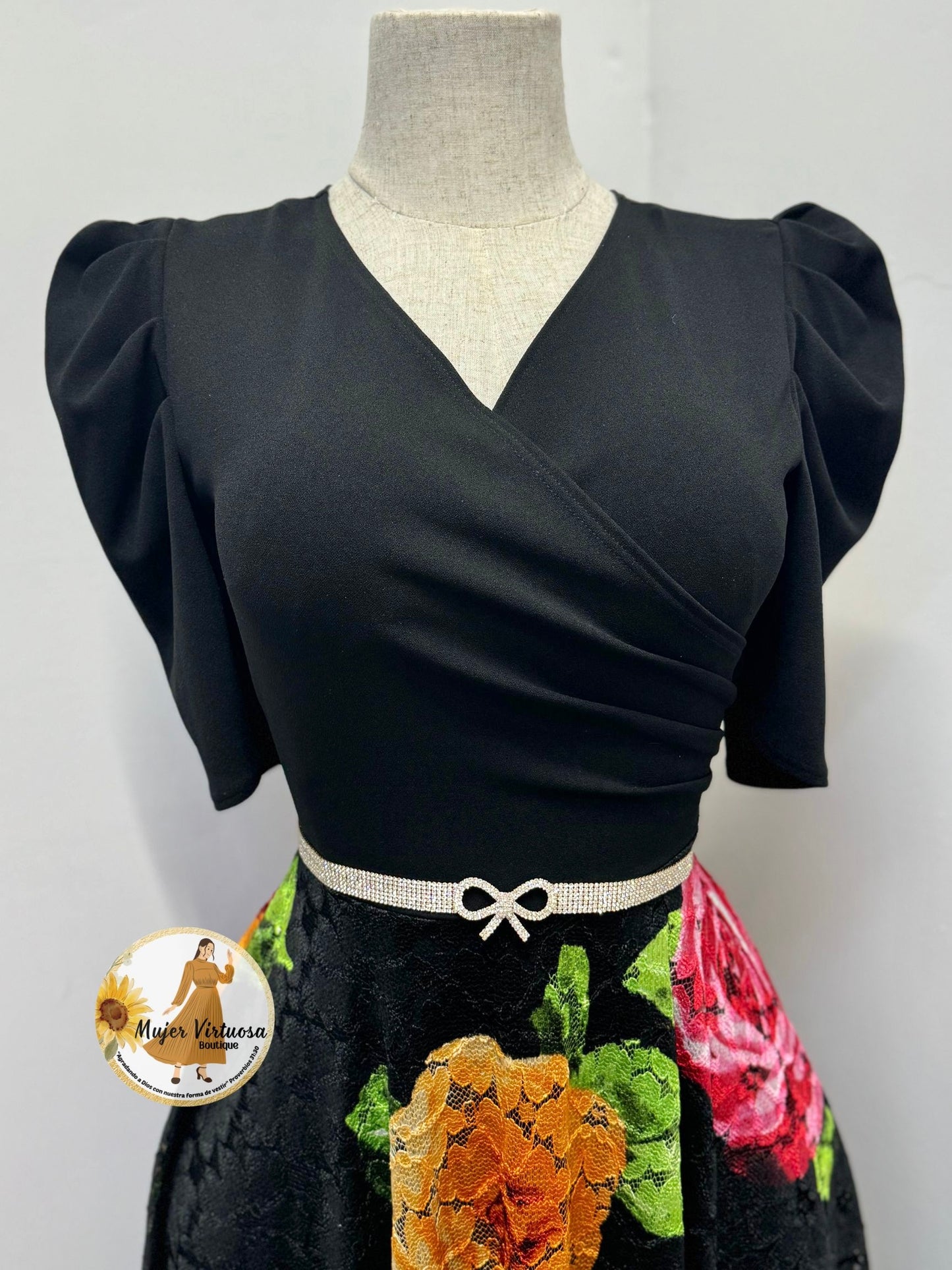 Black “Colorful Roses” Lace Dress