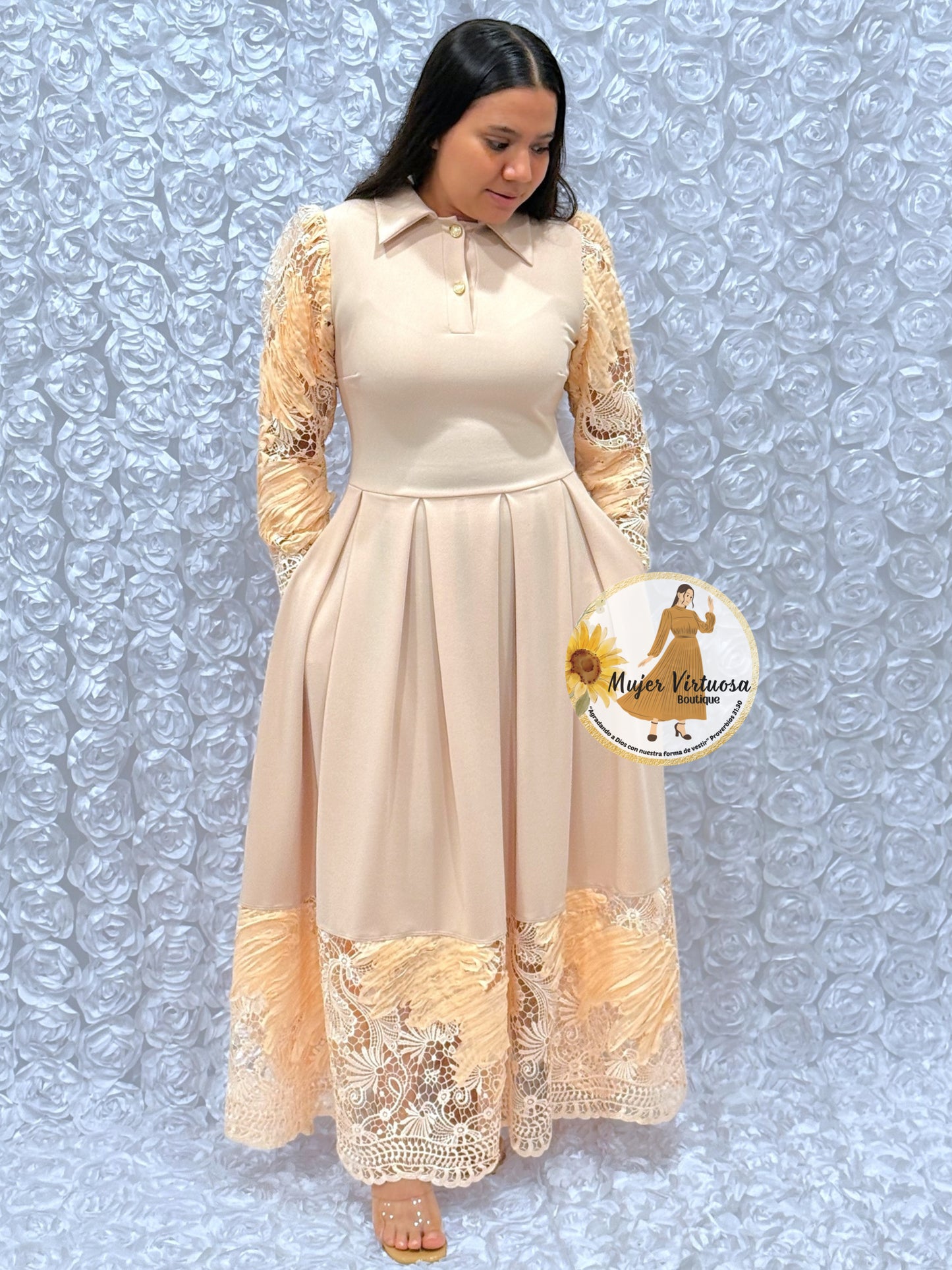 Belinda Oatmeal Pleated Dress
