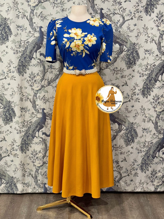 Royal Blue & Mustard Floral Dress