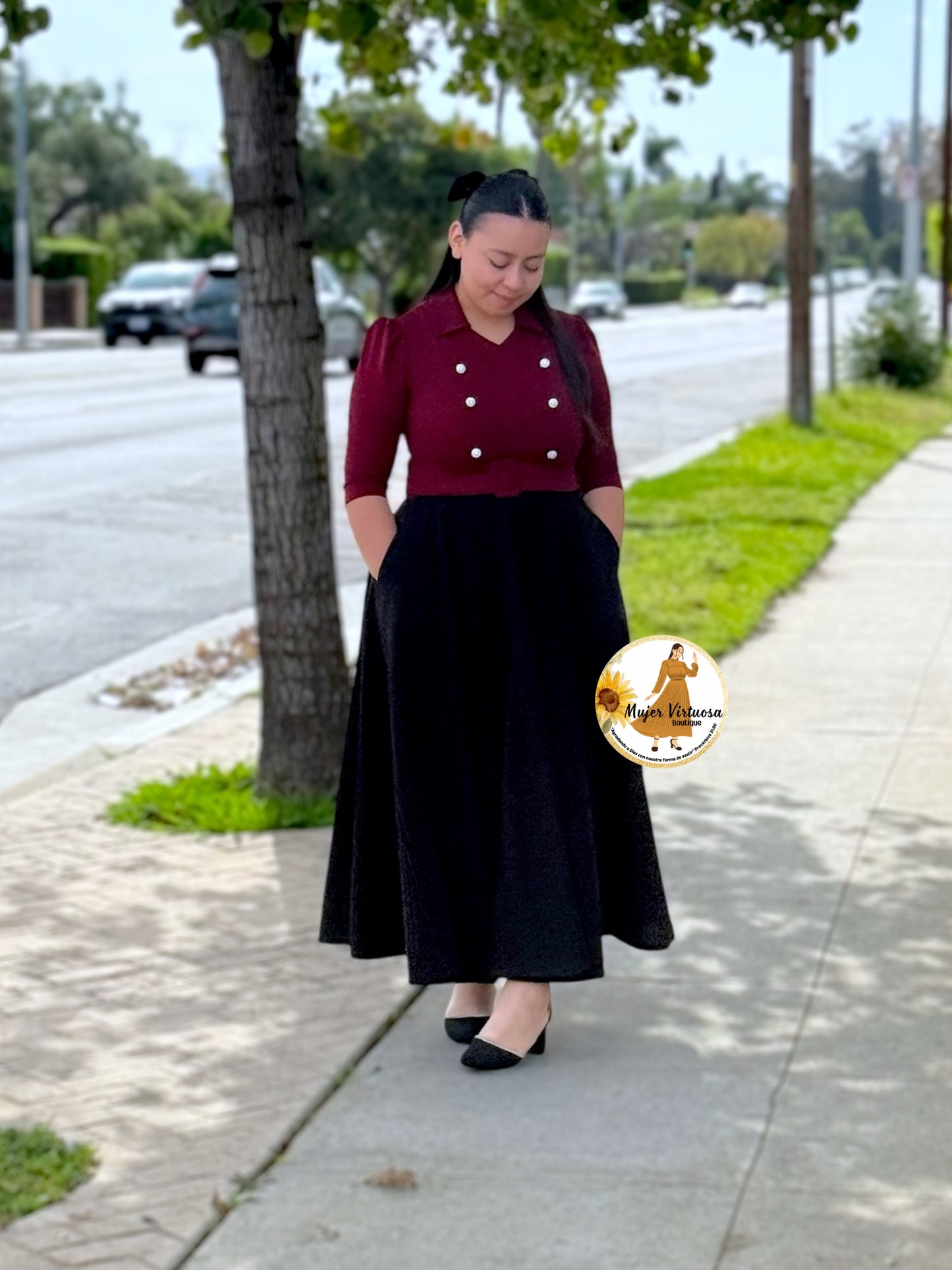 Frida Burgundy & Black Dress