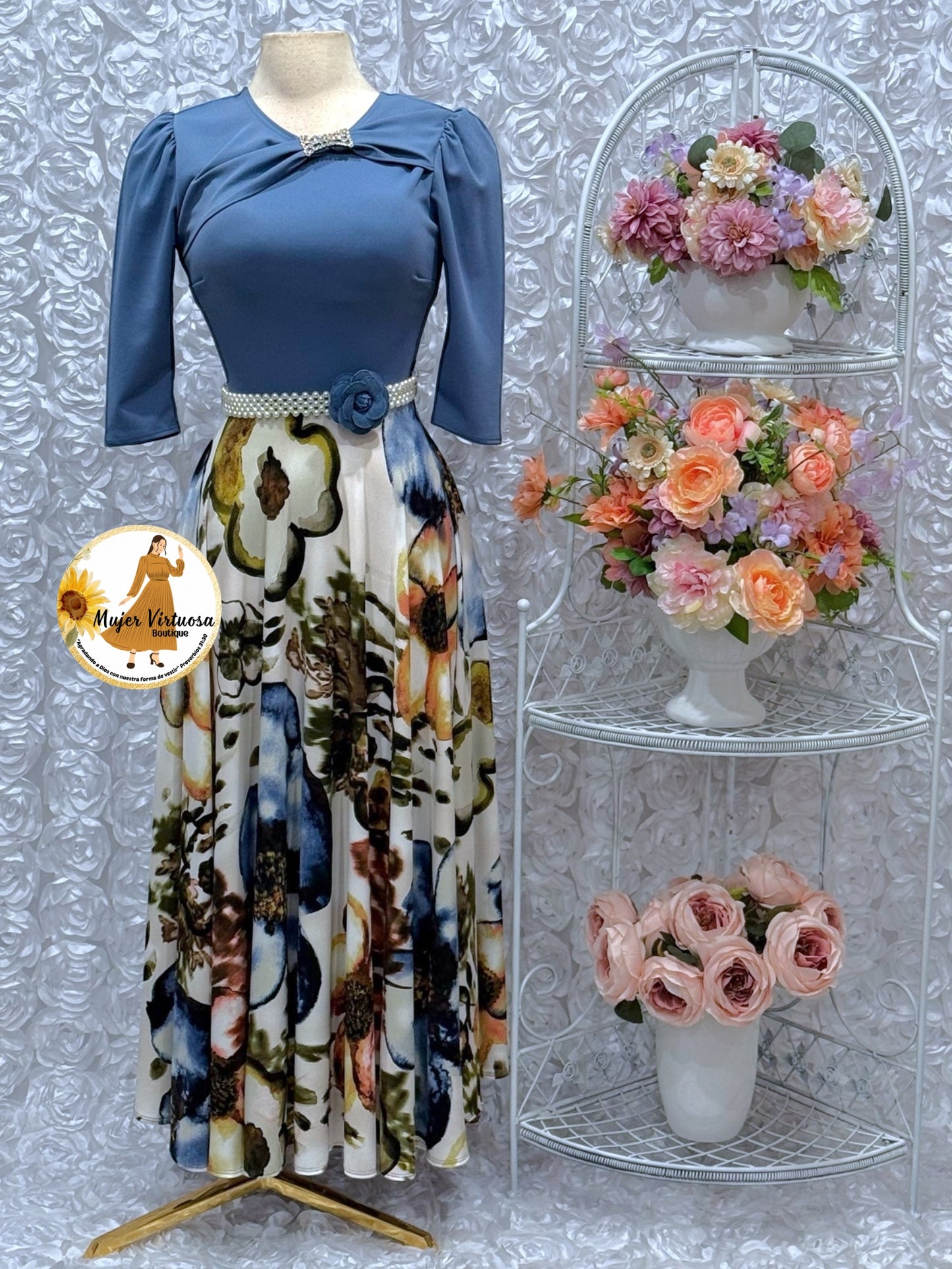 Rosalie Denim Blue Floral Dress