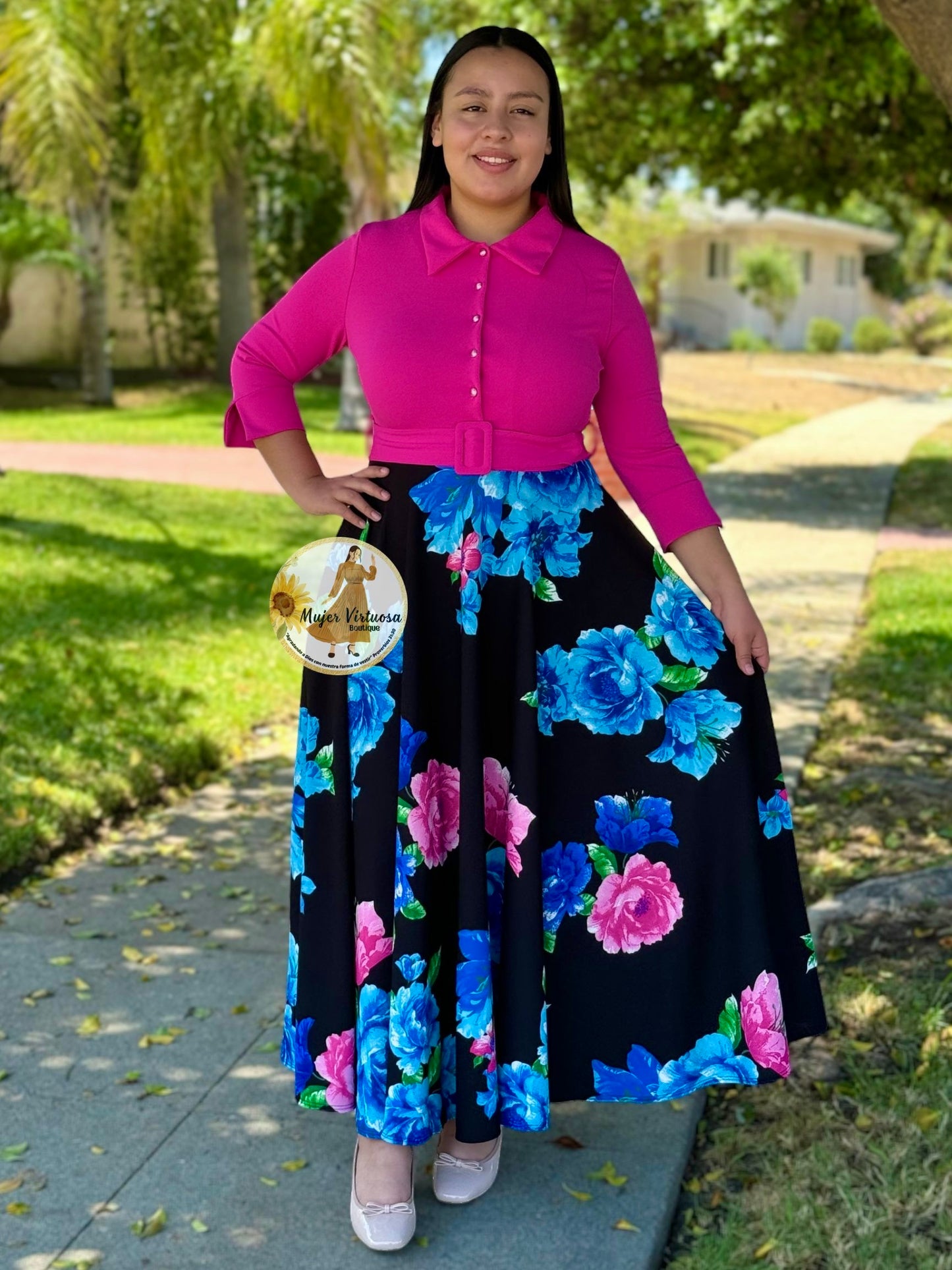 Hadassah Fucsia Belted Floral Dress