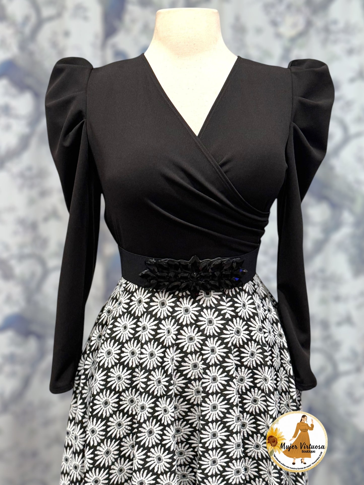 Larissa Black & White Floral Dress