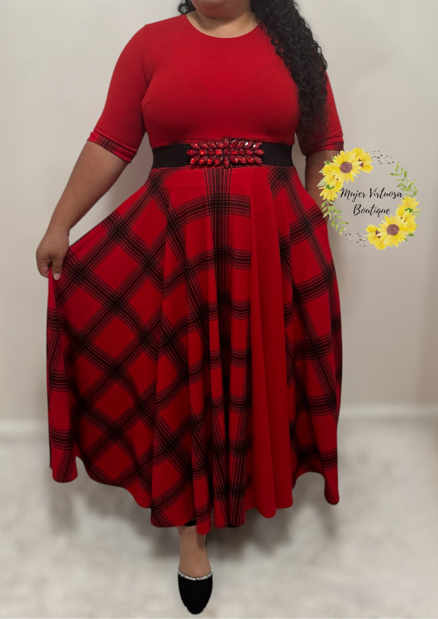 Andrea Red Plaid Dress