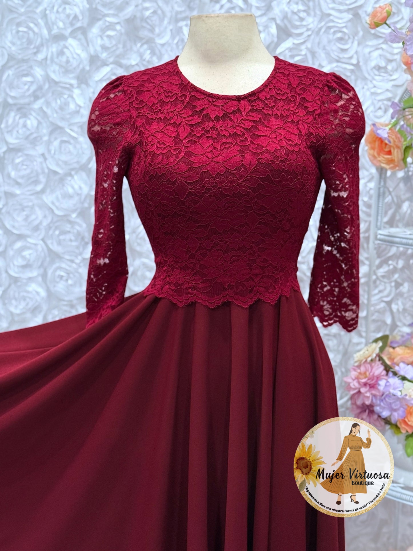 Lisa Burgundy Lace Top Dress