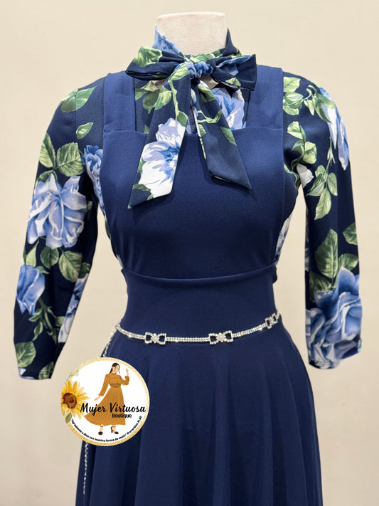 Navy Blue Floral Top