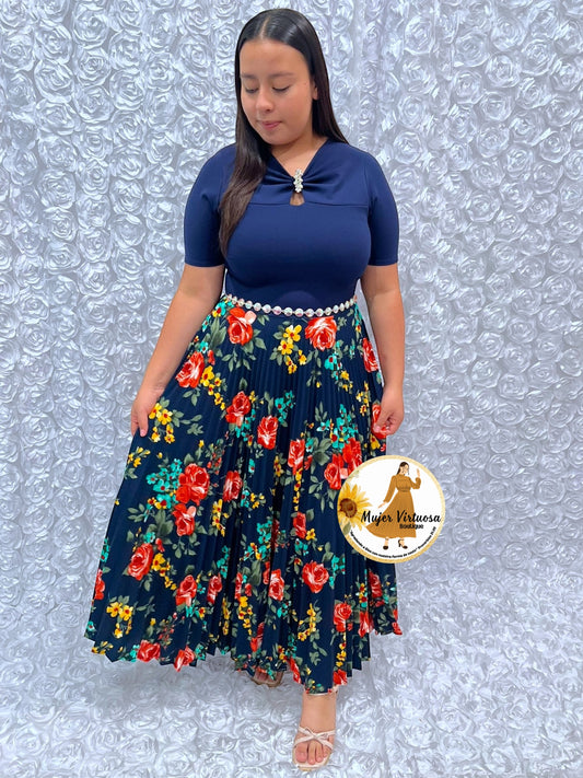 Sandy Navy w/Red Roses Dress