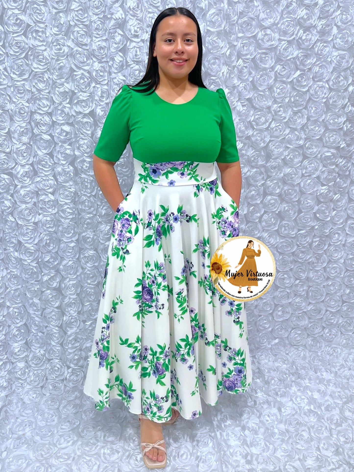 Eliana Green/White Floral Dress