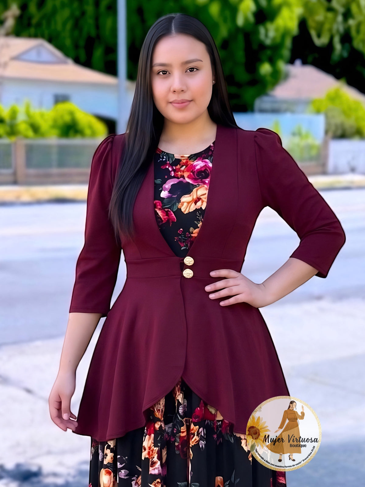 Burgundy Peplum Blazer