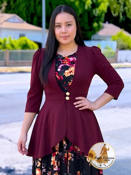 Burgundy Peplum Blazer