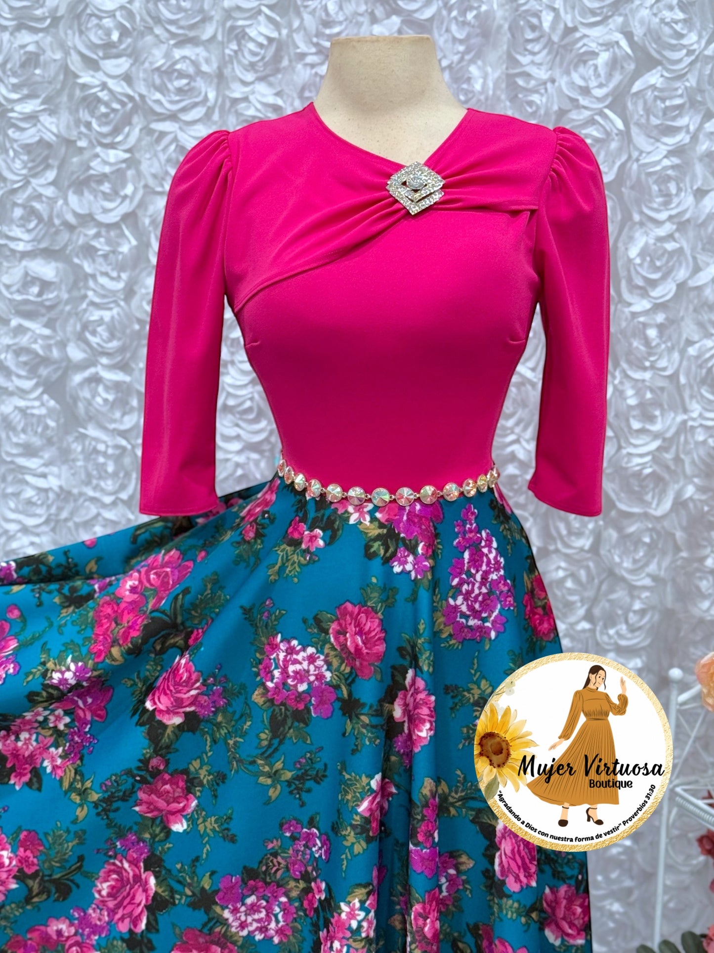 Rosalie Pink/Teal Floral Dress