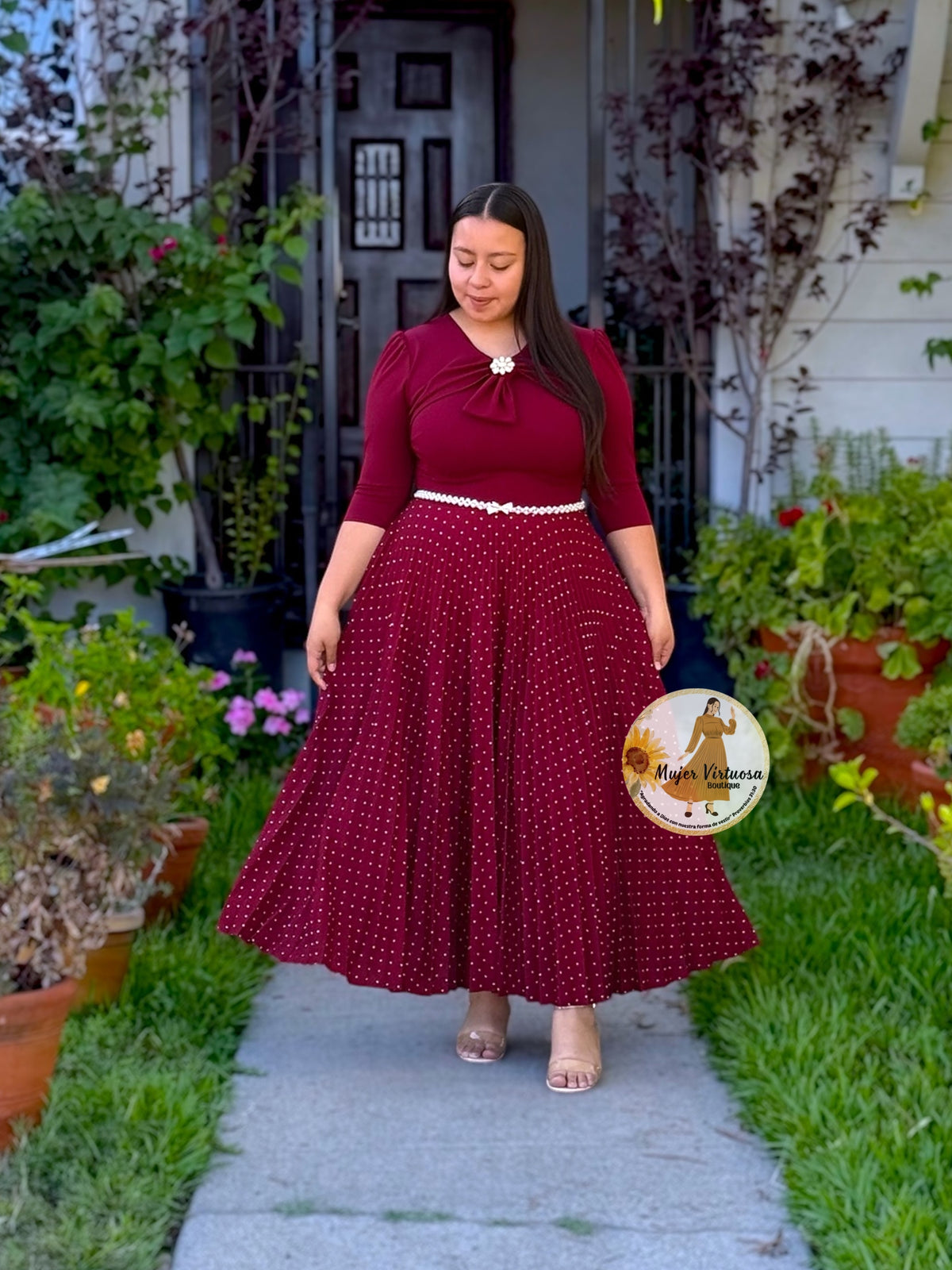Berenice Wine Polka Dot Dress