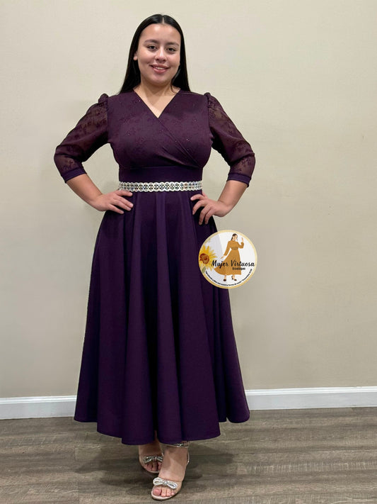 Débora Uva Purple Mesh Dress