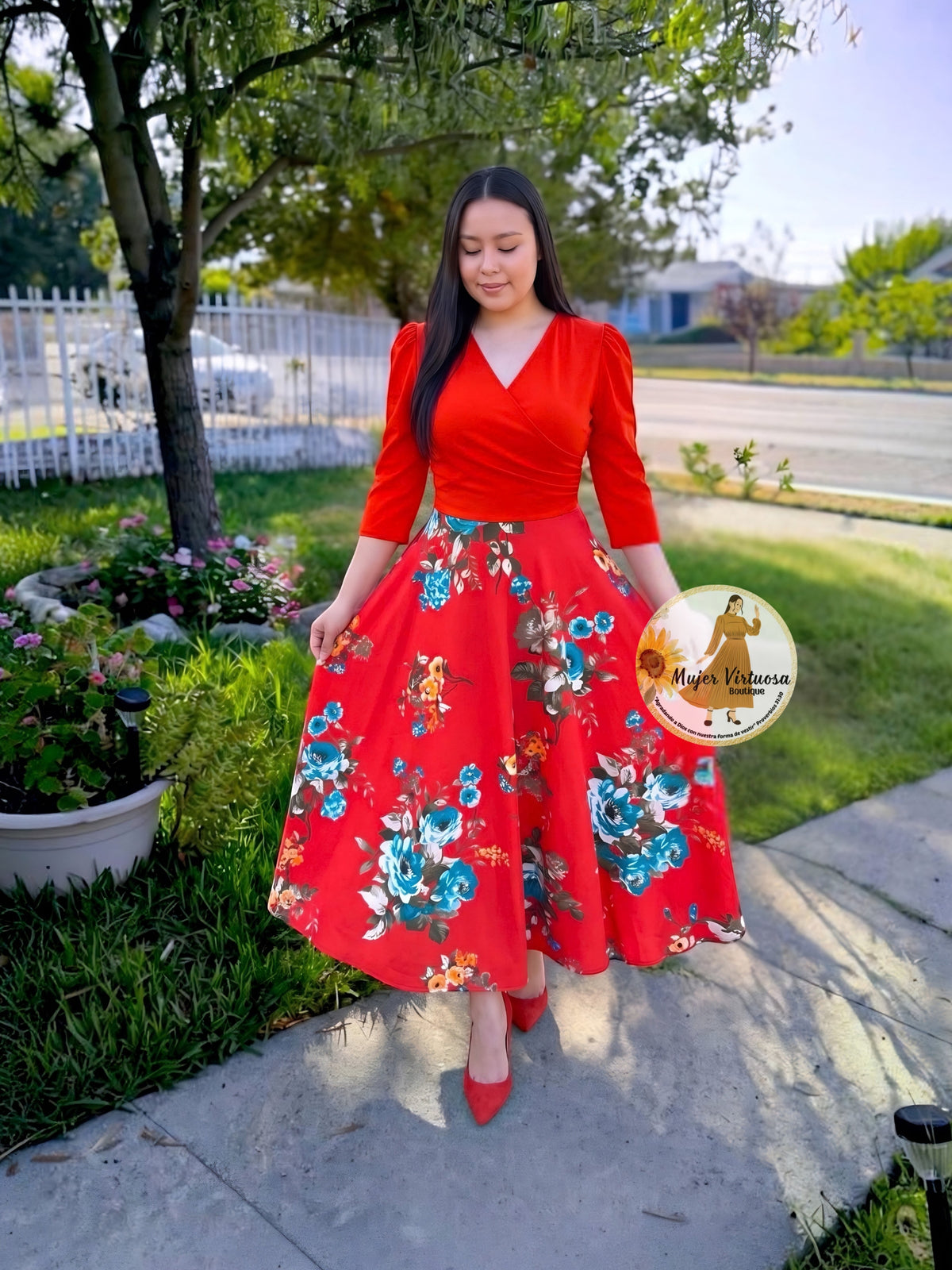 Eva Orange Floral Dress