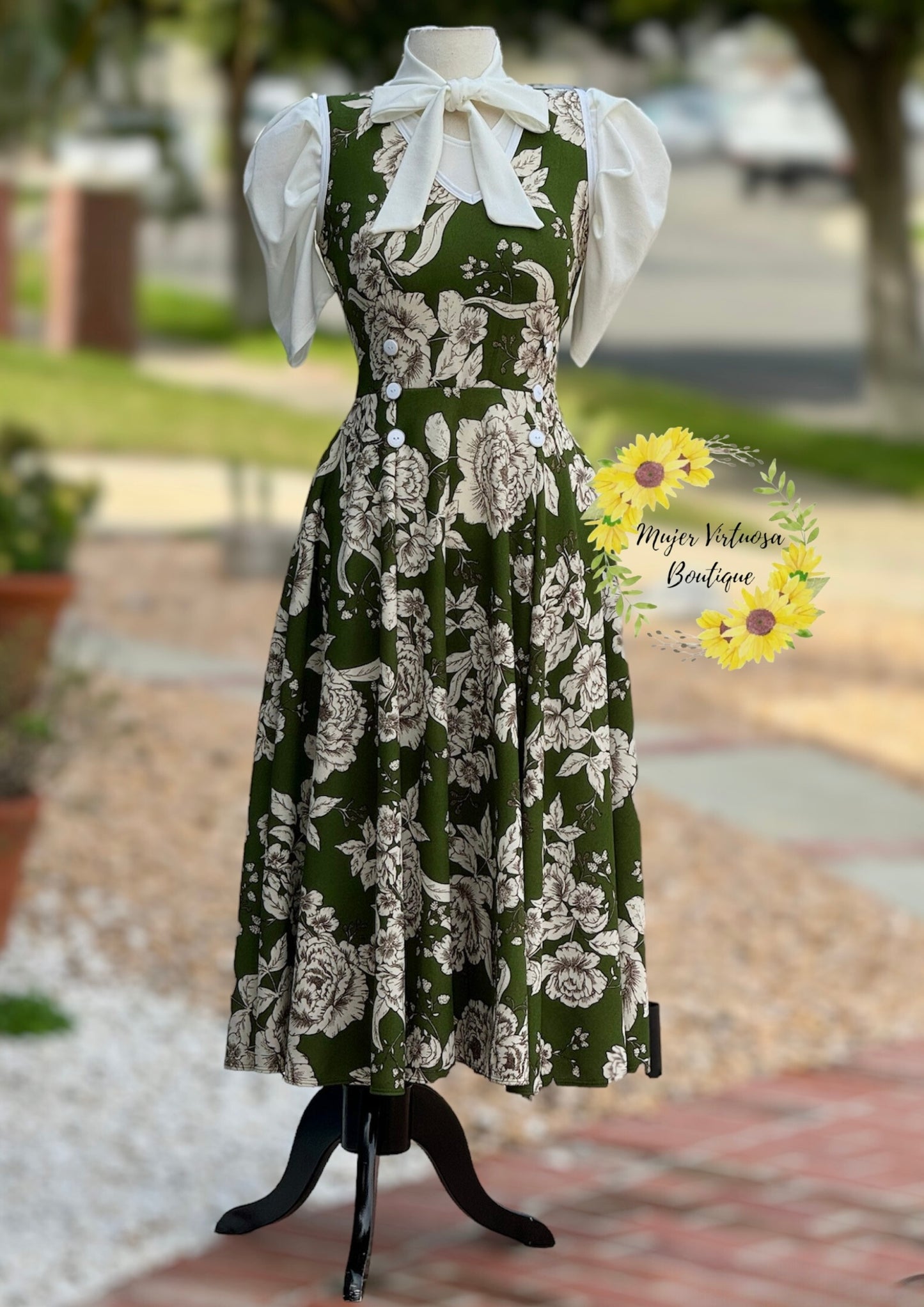 Elena Olive Floral Maxi Overall