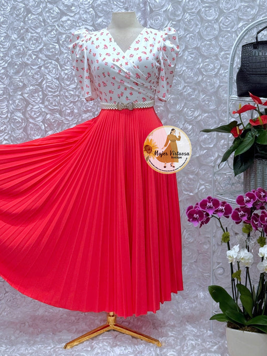 Jessica White/Coral Floral Dress