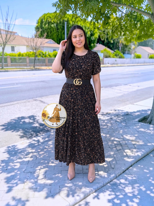 Ruth Black with Brown Floral Dress