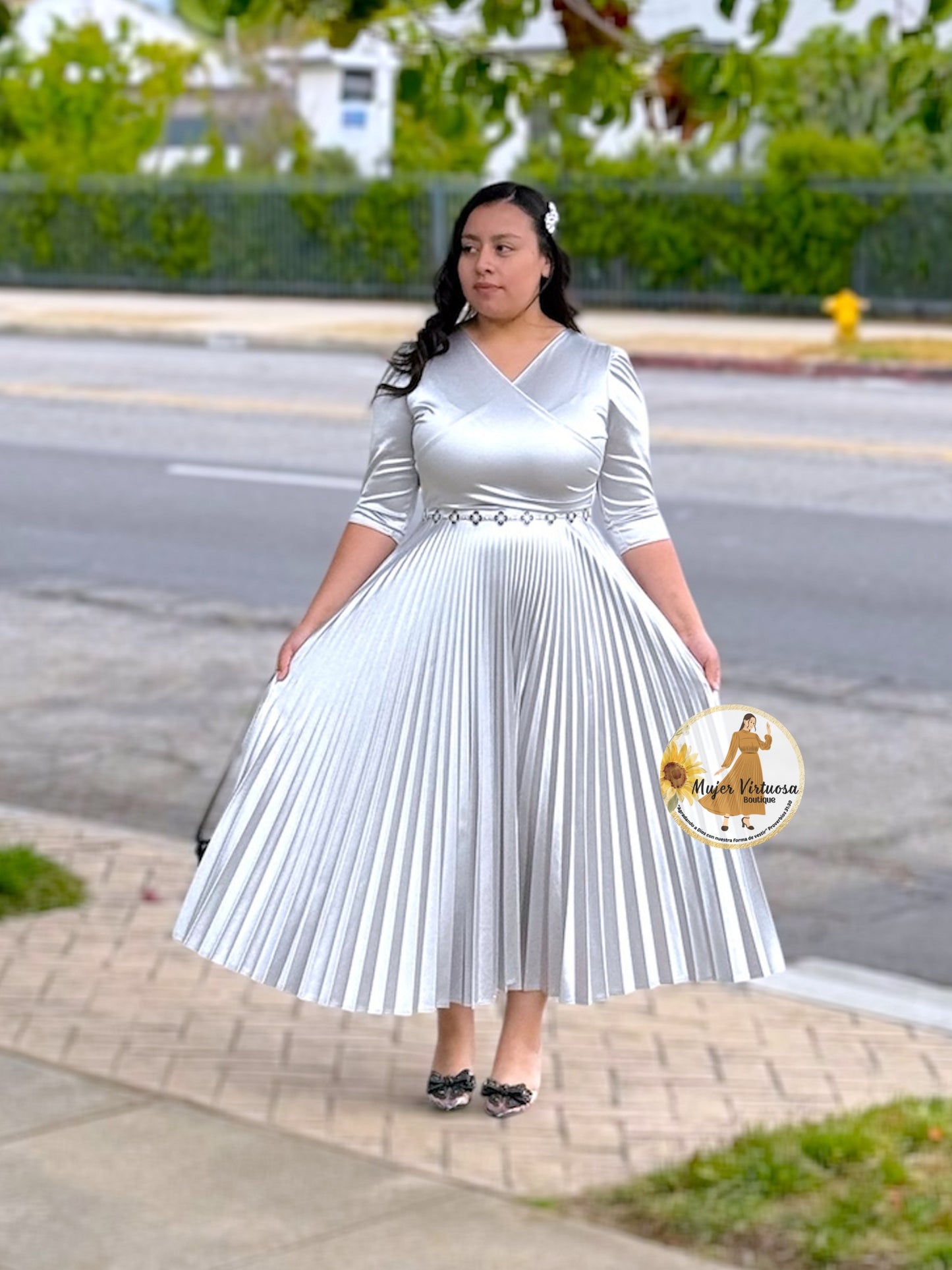 Celine Silver Grey Satin Dress