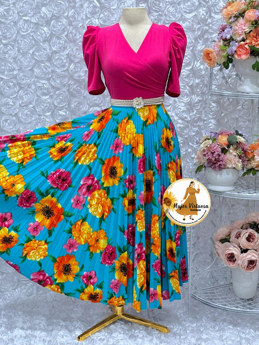 Jessica Fucsia/Aqua Floral Dress