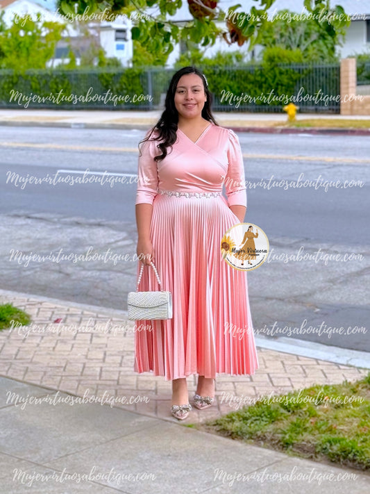 Celine Pearl Pink Satin Dress
