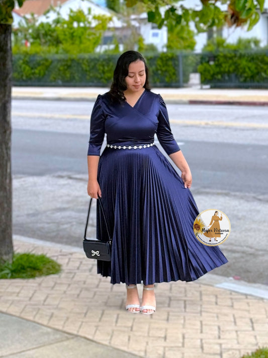 Celine Navy Blue Satin Dress