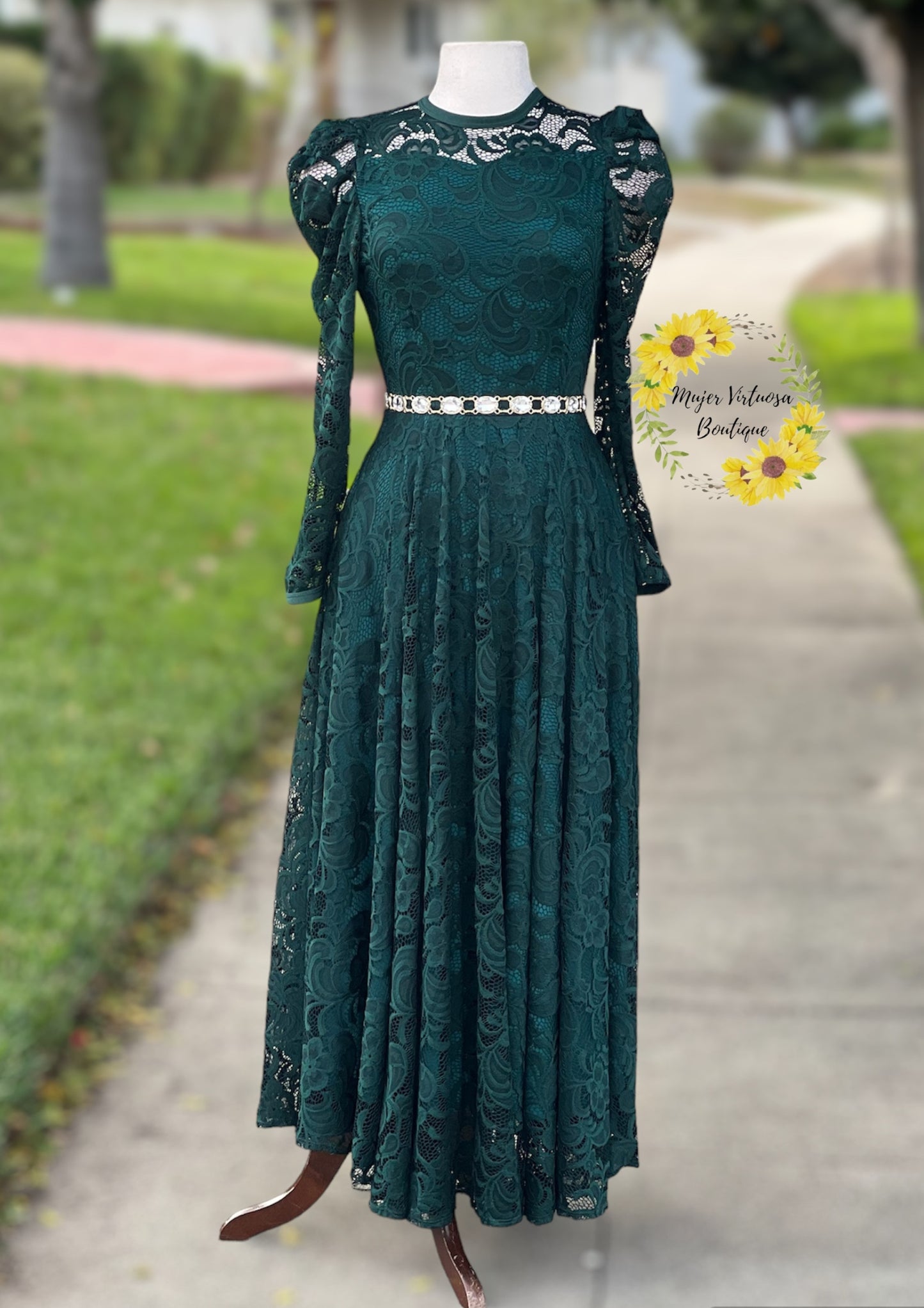 Ophelia Hunter Green Lace Dress