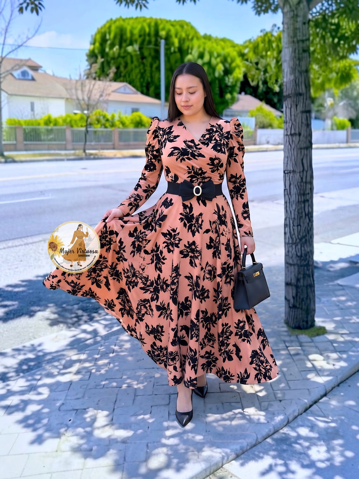 Larissa Pink & Velvet Floral Dress