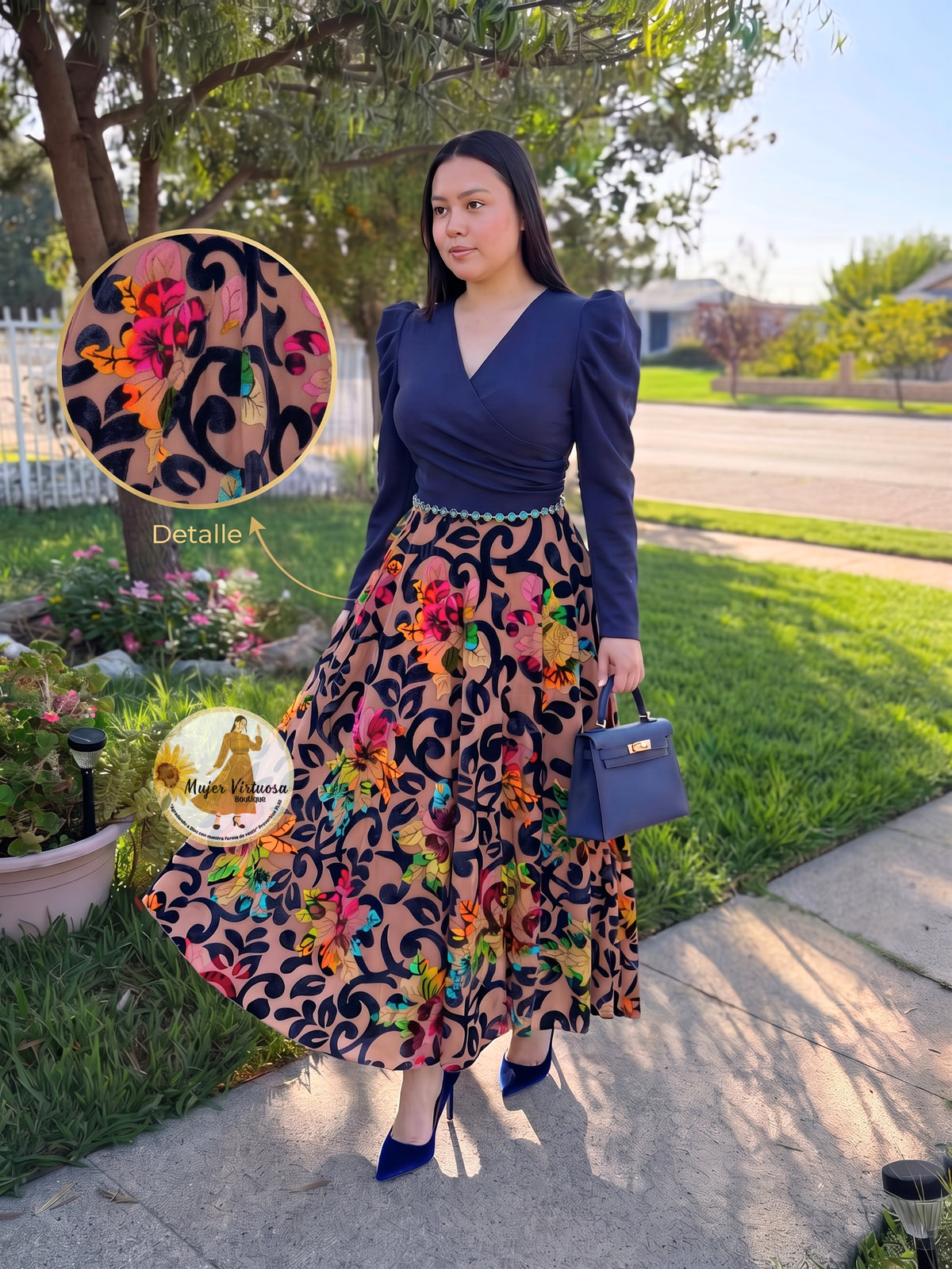 Larissa Navy & Velvet Floral Dress
