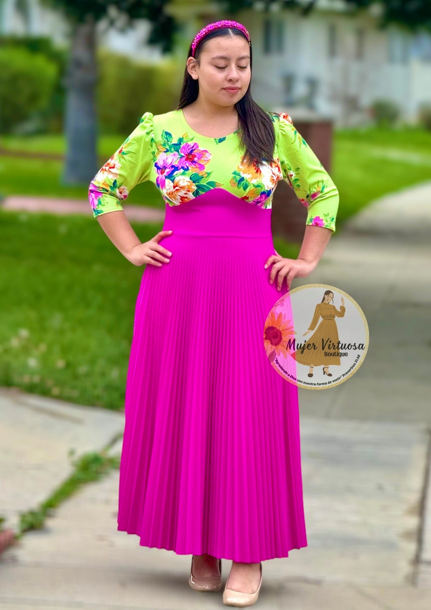 Cristel Lime & Fucsia Floral Dress