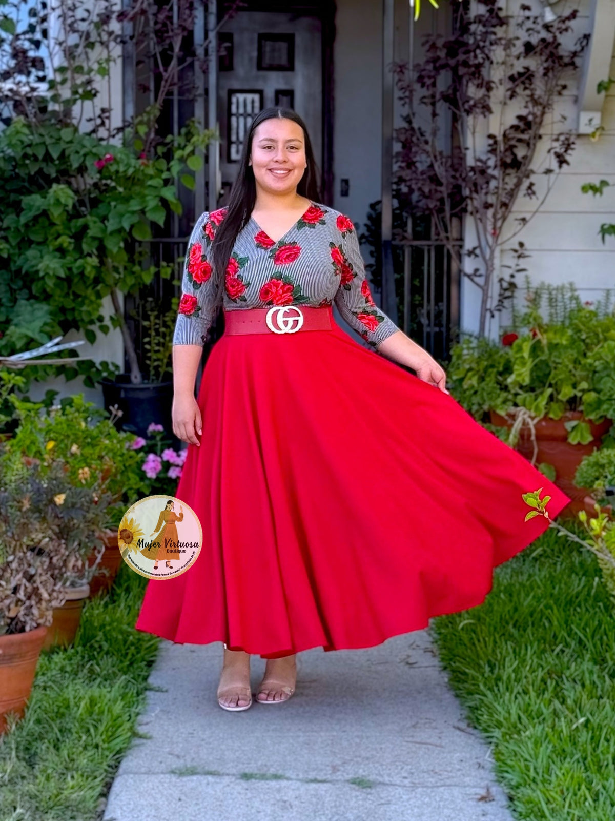 Eva Red with Roses Dress