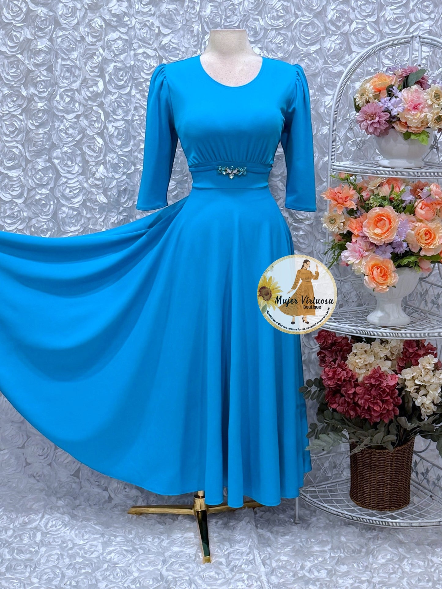 Wendy Aqua Belted Dress