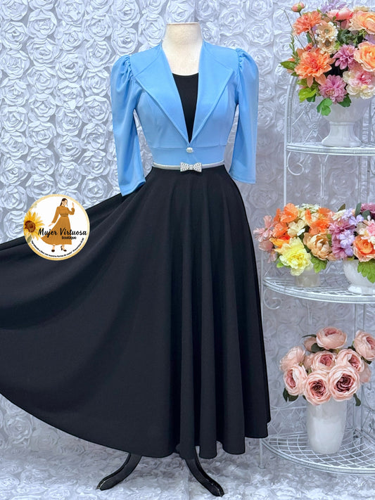 Astrid Baby Blue & Black Blazer Dress