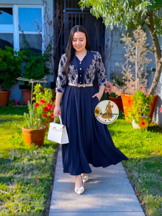Linda Navy Embroidered Dress