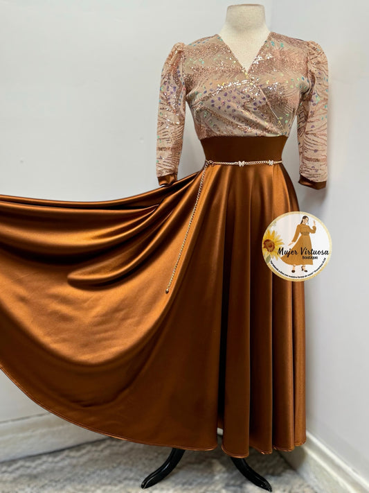 Cecilia Bronze Satin Dress