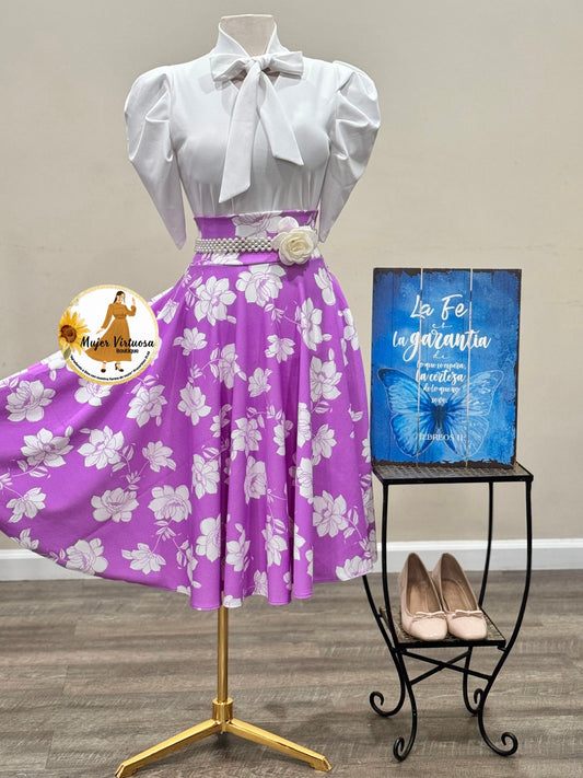 Lavender Floral Midi Skirt