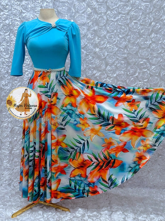 Rosalie Blue/Orange Floral Dress