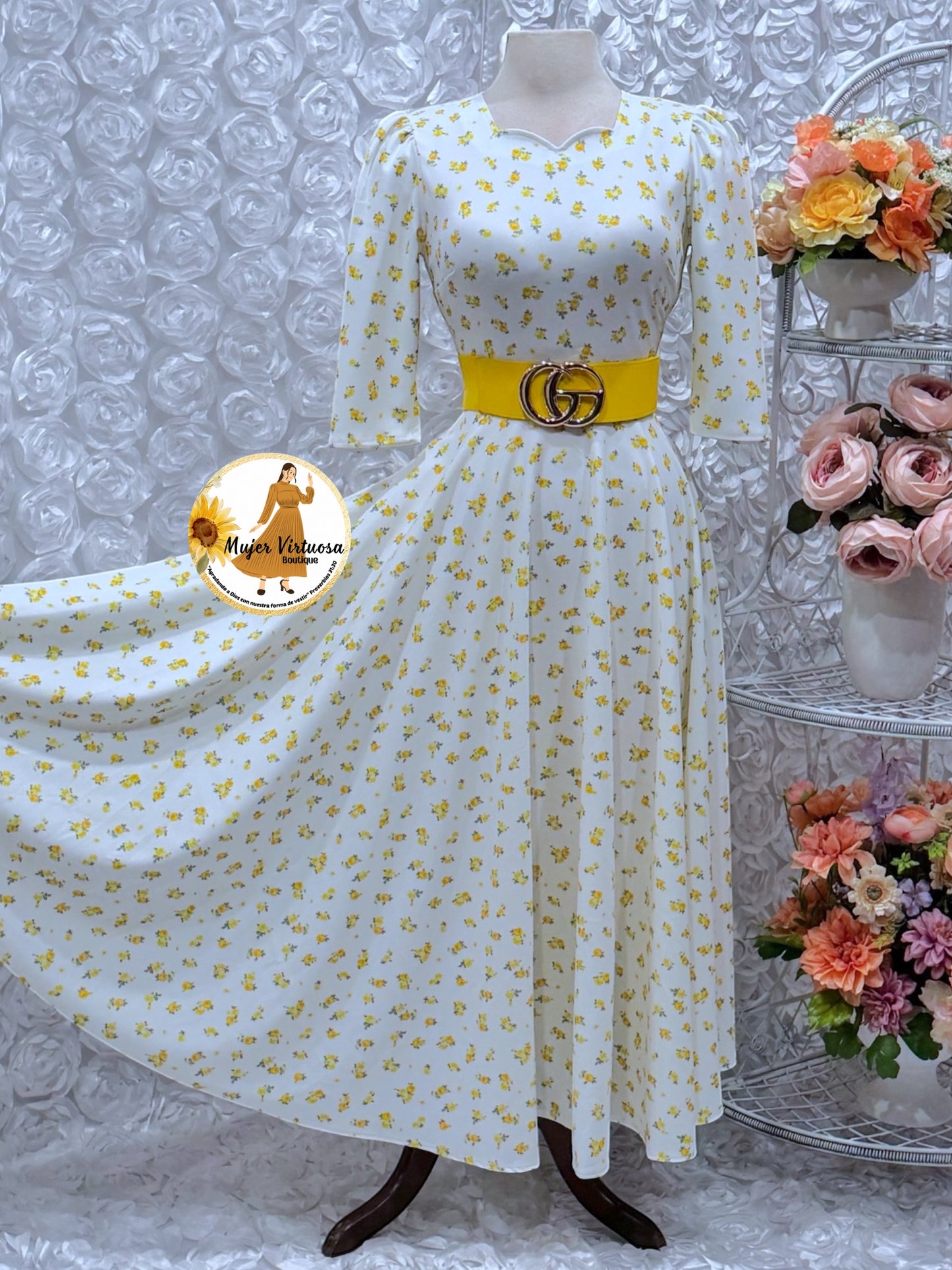 Lucy White/Yellow Ditsy Floral Dress