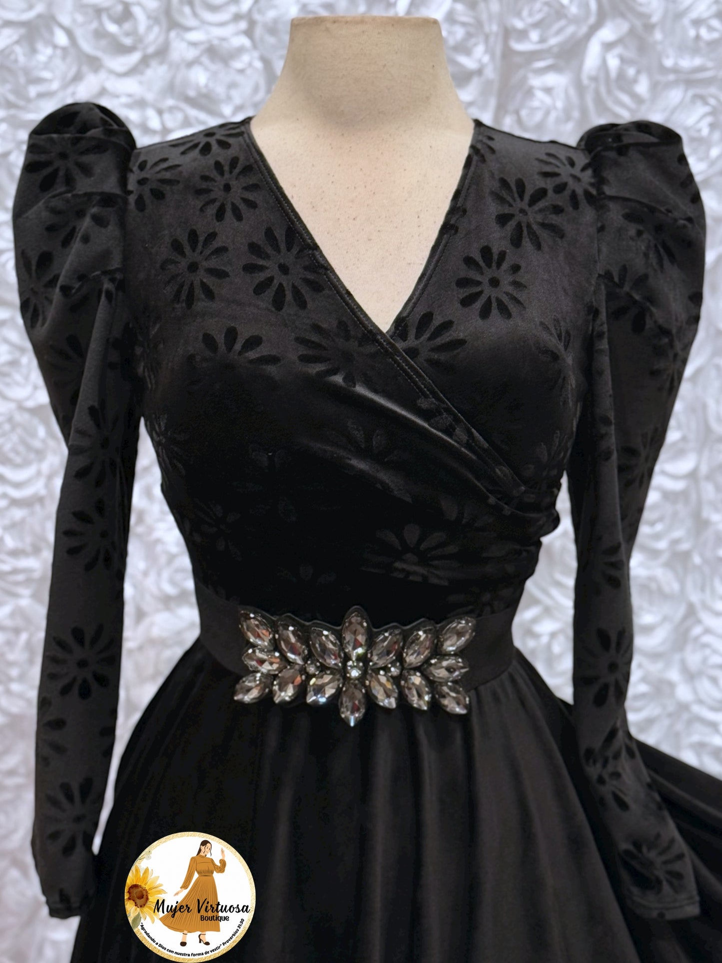 Larissa Black Velvet Floral Dress
