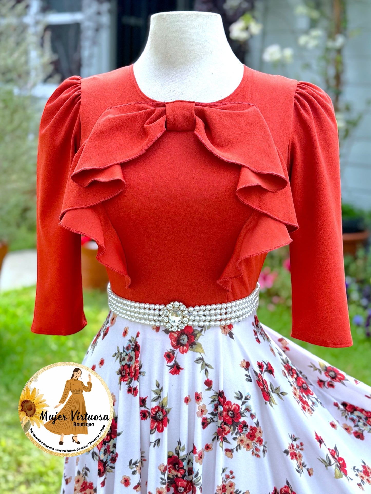 Alexa Rust/Ivory Coquette Dress