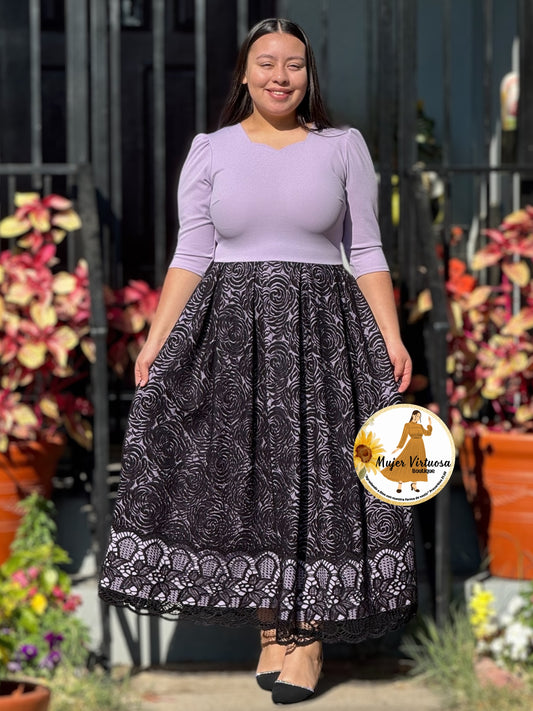 Romina Lilac & Black Pleated Dress