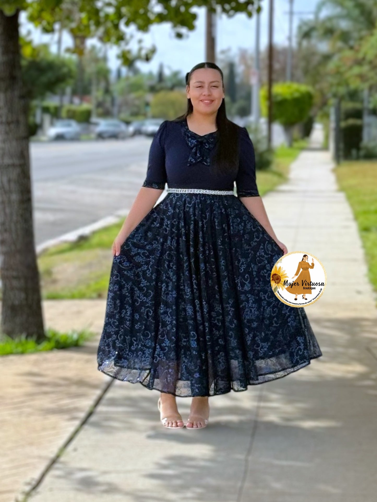 Madelyn Navy Mesh Bow Dress