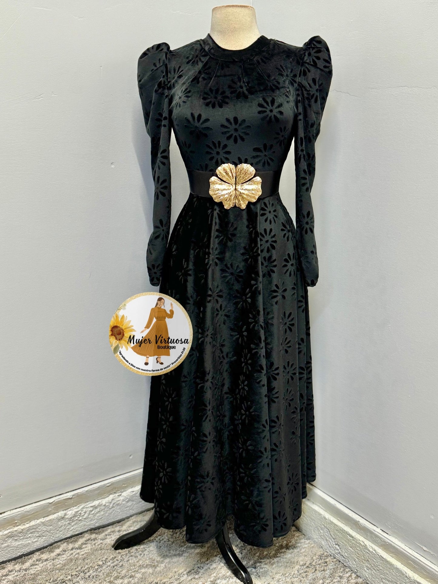 Eloisa Black Floral Velvet Dress