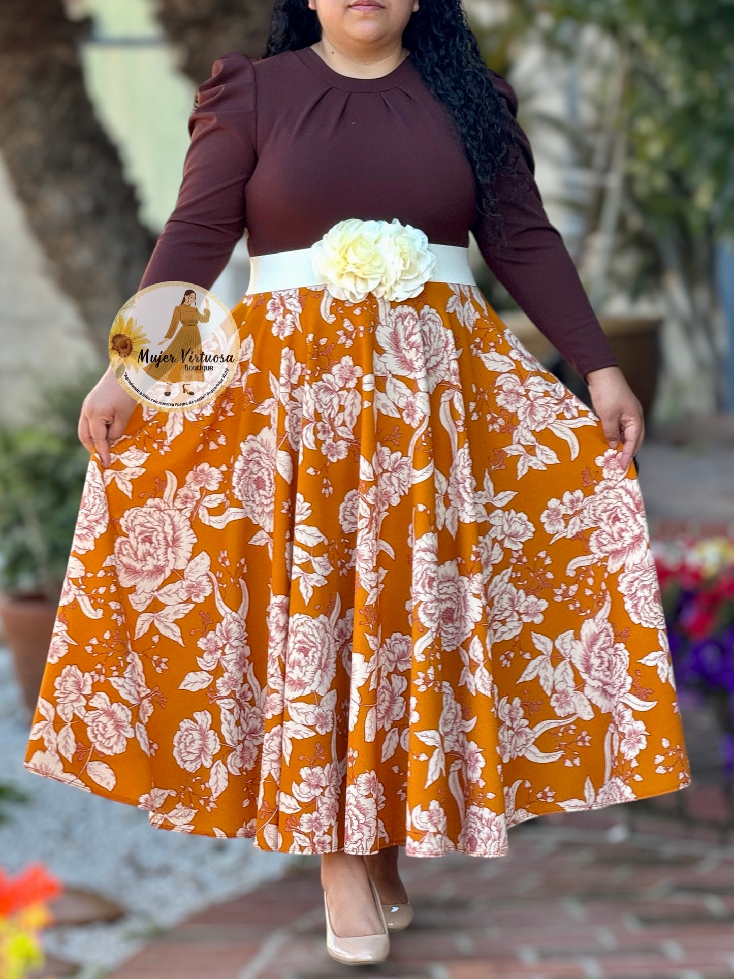 Eloisa Brown & Mustard Floral Dress