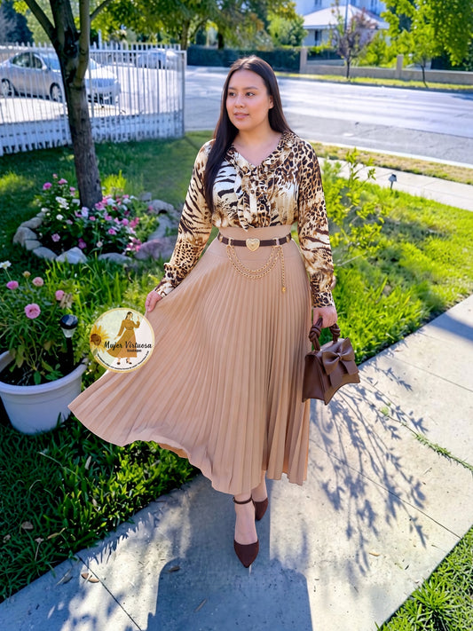 Khaki Pleated Skirt