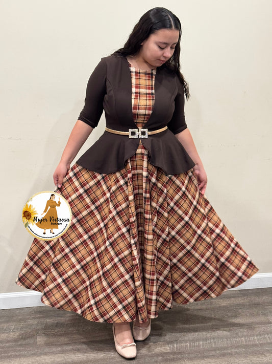 Helena Brown Plaid Blazer Dress