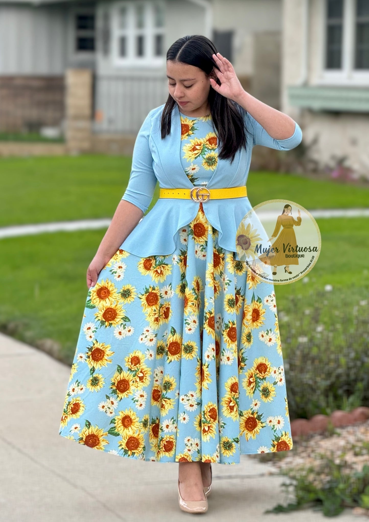 Helena Sky Blue Sunflower Blazer Dress