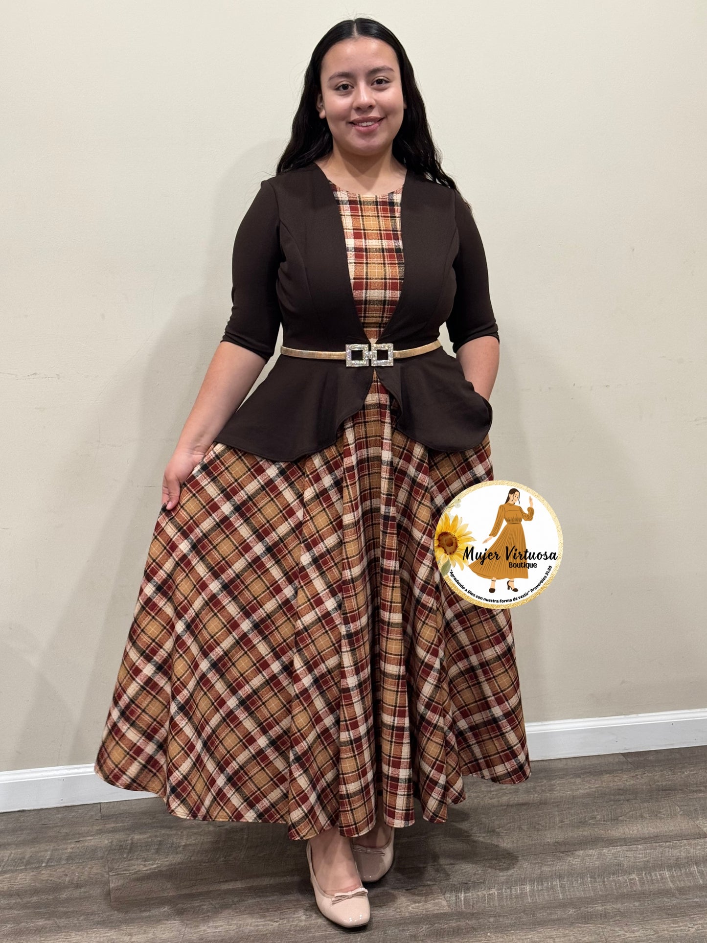 Helena Brown Plaid Blazer Dress